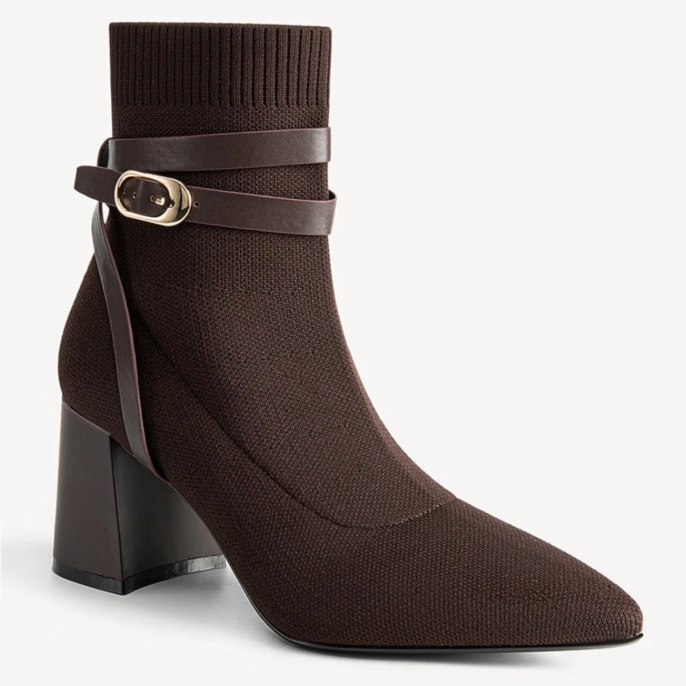 Cozy Island Strap Pointed Chunky Heeled Ankle Boots - Picture 6 of 8